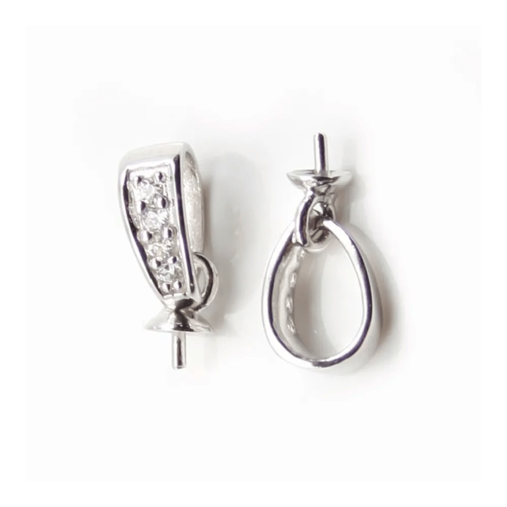Silver 925 Rhodium Bail with 4 strasses 14mm x 20 pcs 