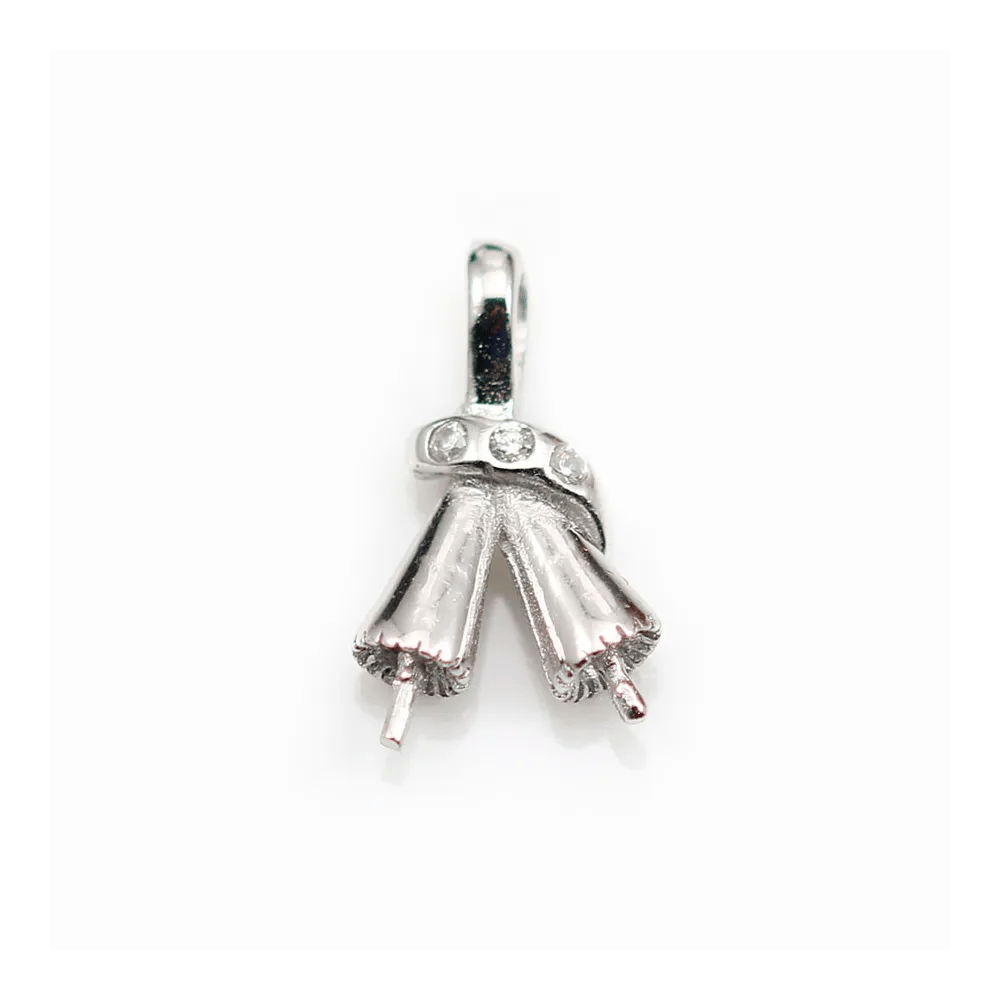 Argent 925 Rhodié Bélière  pour deux perles 16mm x 5 pcs