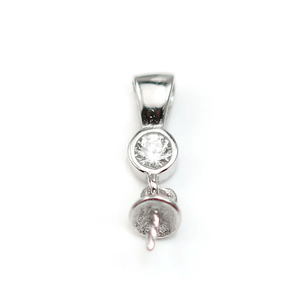 Bélière en argent 925 rhodié & zirconium, 3.5x12.5mm, coupelle 4mm x 1pc