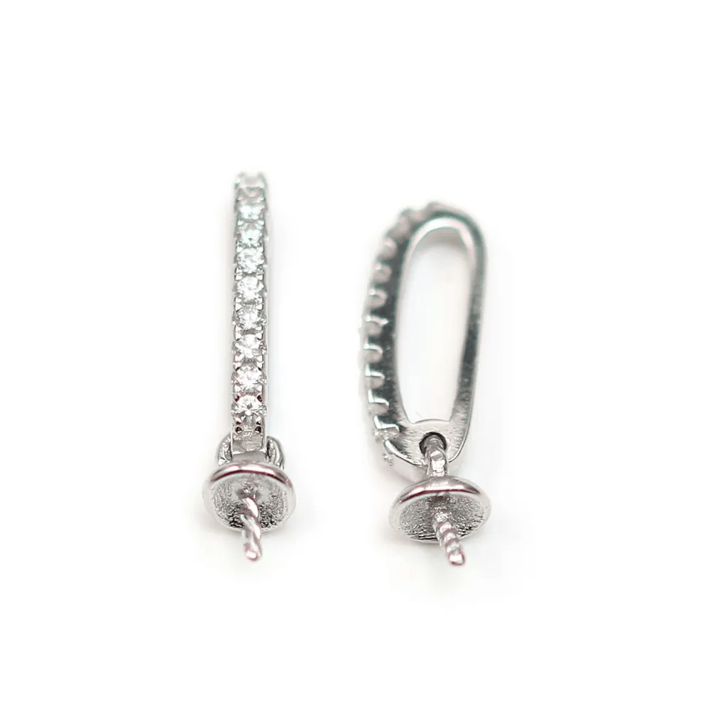 Bélière en argent 925 rhodié 5x14mm & zirconium coupelle 4mm x 1pc