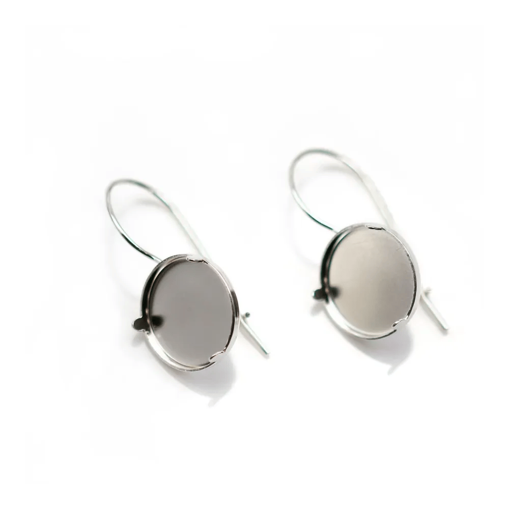 Crochet d'oreille en argent 925, porte cabochon 15mm x 2pcs