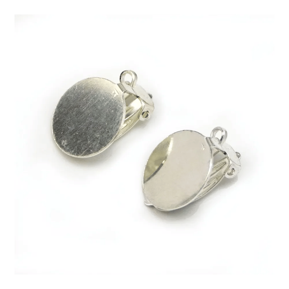 Clip Earrings with pad  , Sterling Silver 925 , 14mm  x 2pcs 