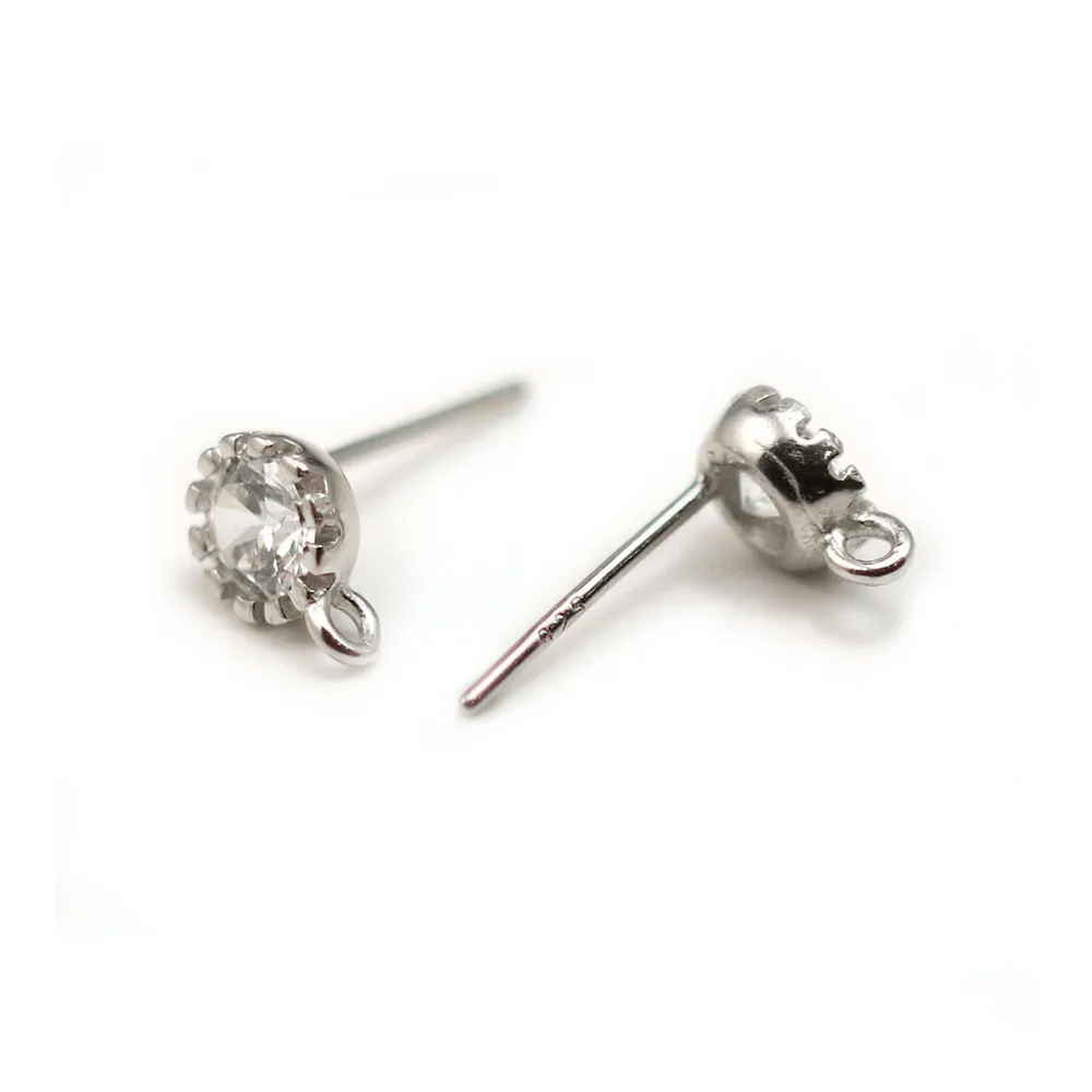 Argent 925 rhodié Clou boucle d'oreille  Oxyde de Zirconium x 2pcs