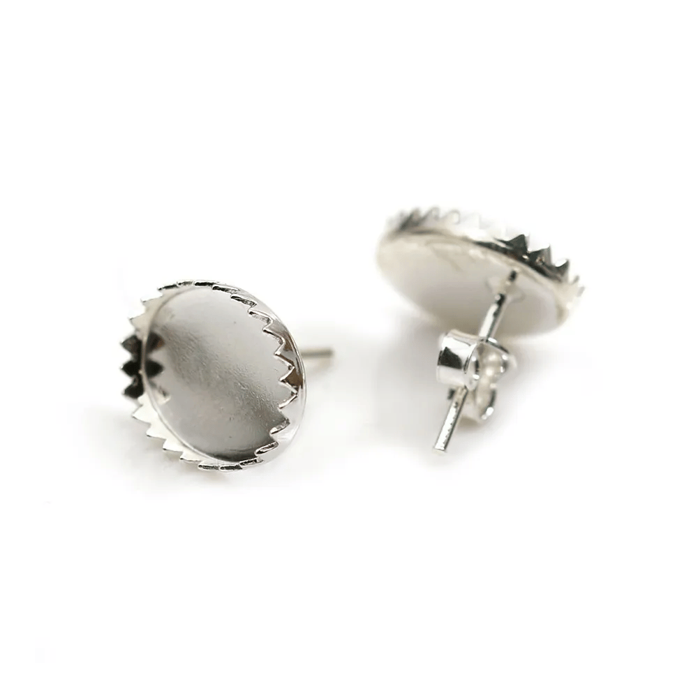 Clous d'oreilles plateau rond pour cabochon 10x14mm en argent 925  x 2pcs