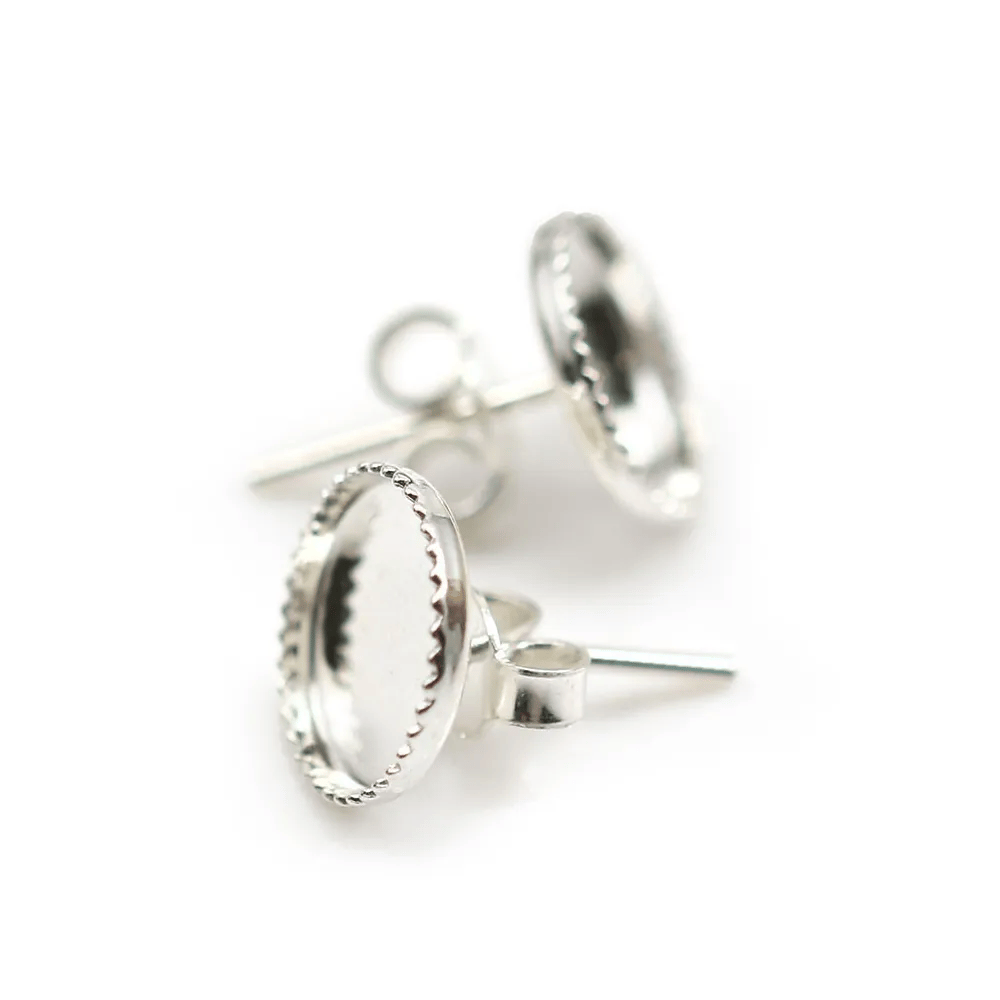 Clous d'oreilles plateau rond pour cabochon 8mm en argent 925  x 2pcs