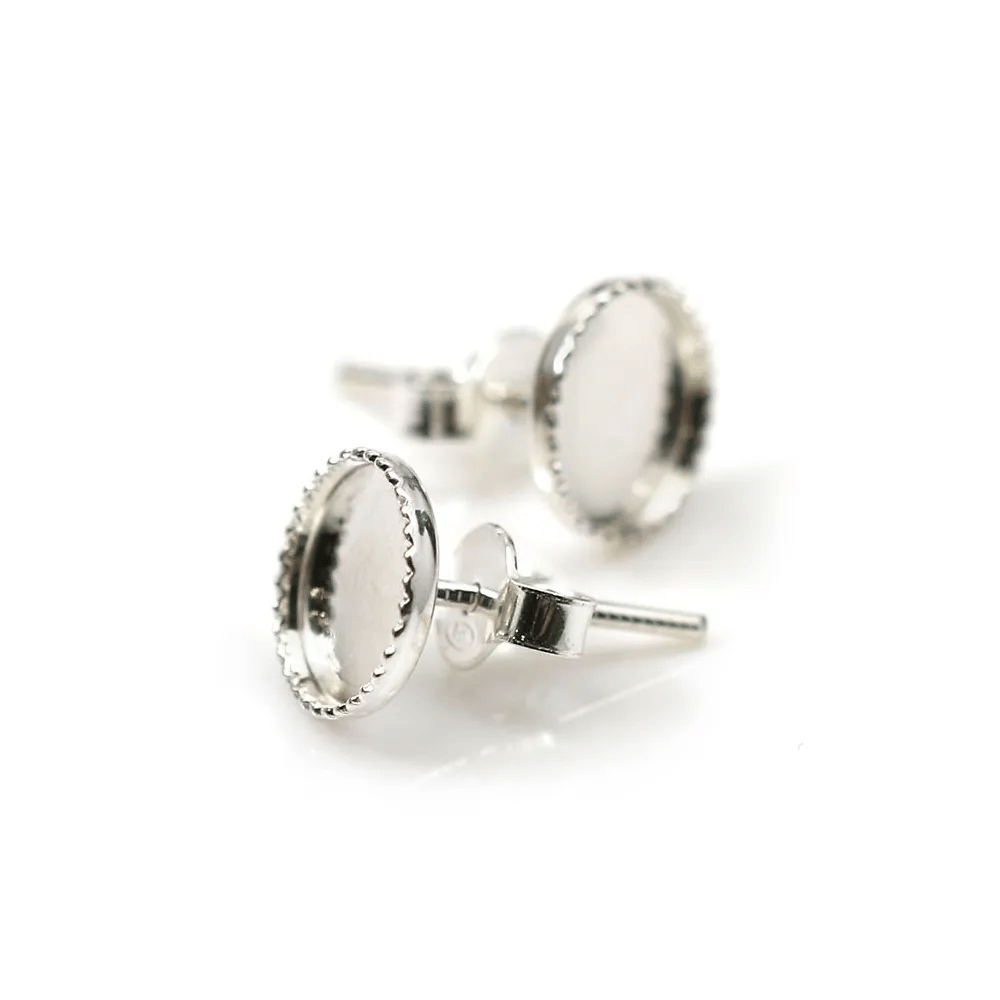 Clous d'oreilles plateau rond pour cabochon 8mm en argent 925  x 2pcs