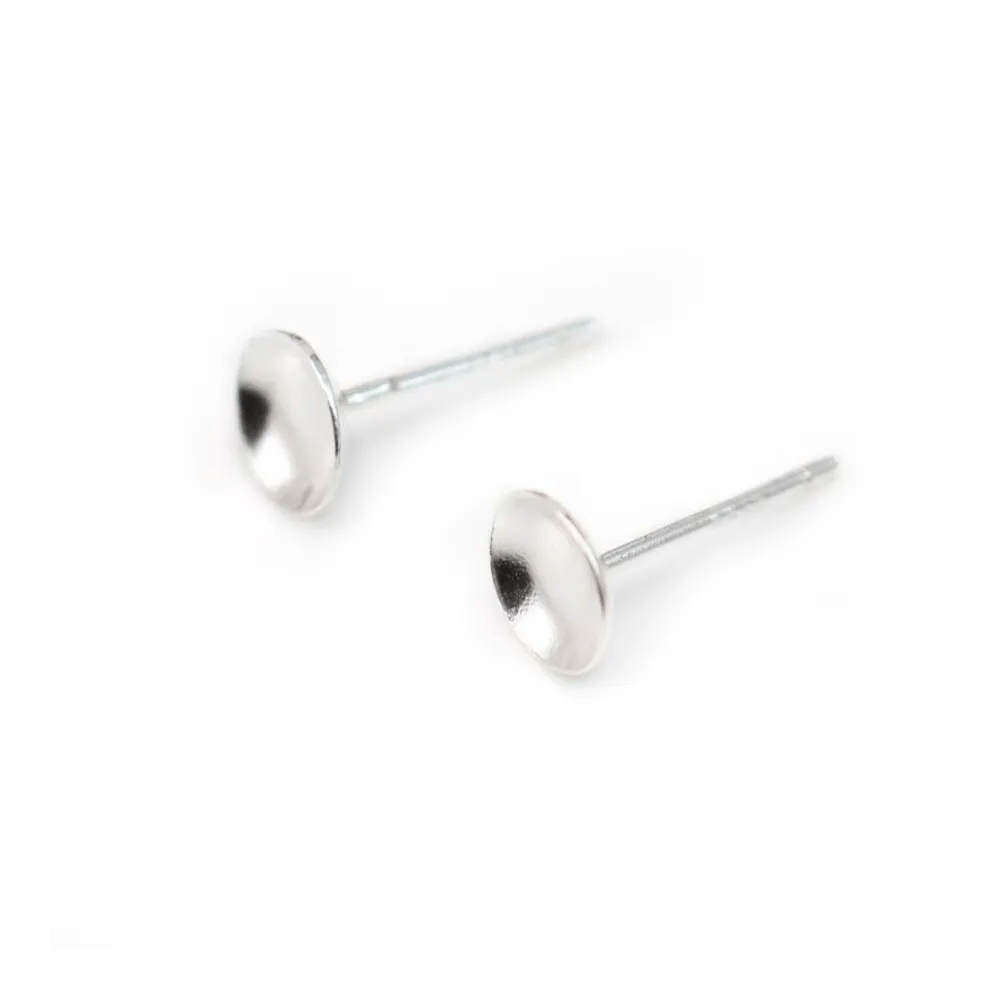 Clous D'oreilles avec coupelle lisse , Argent 925 ,6mm x  2pcs 