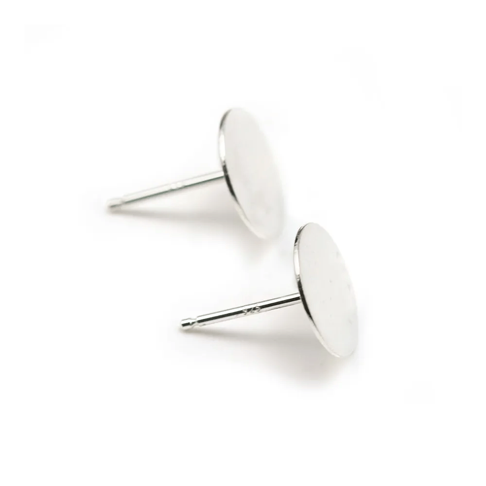 925 silver earring studs, for round cabochon measuring 10mm x 2pcs