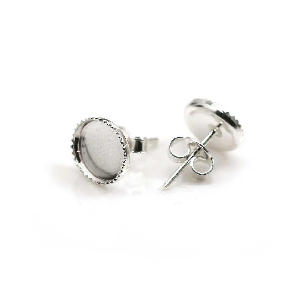 Clous d'oreilles plateau rond pour cabochon 8x10mm en argent 925  x 2pcs