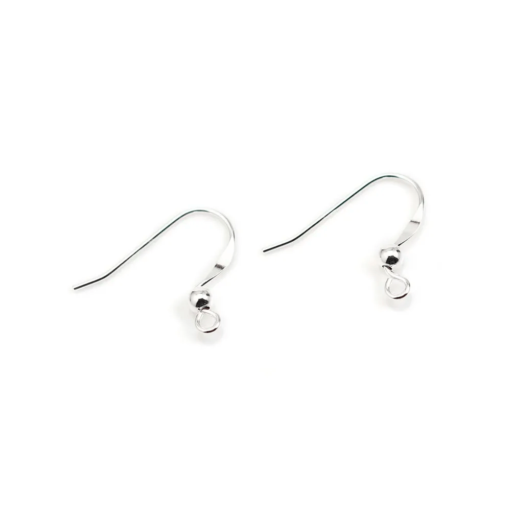 Argent 925 Crochet boucle D'oreille avec une boule x 2pcs