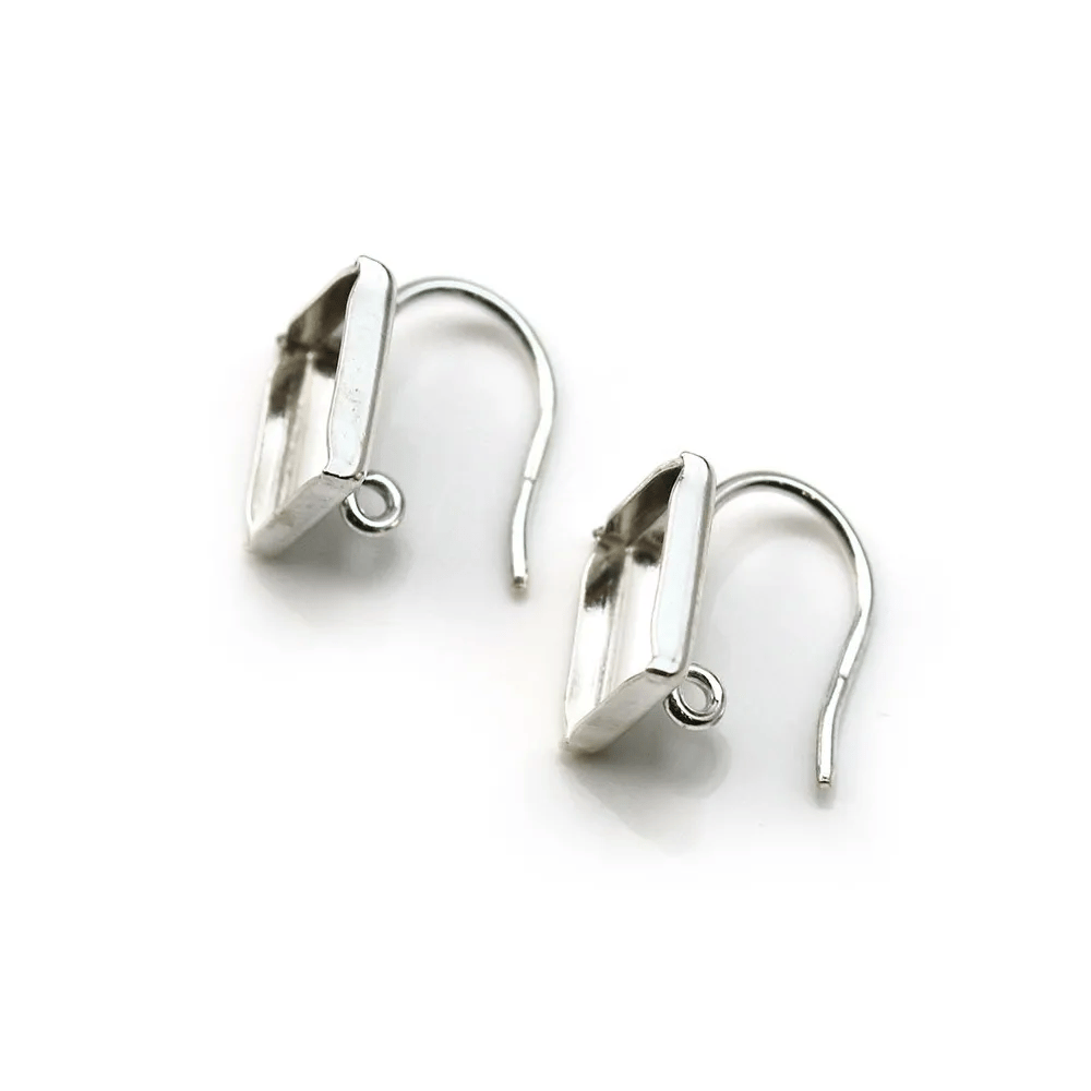 Crochet d'oreille, en argent 925, porte cabochon carré de 11mm x 2pcs