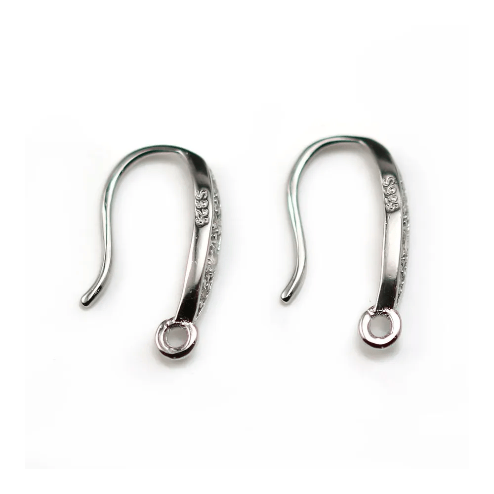 Crochets D'oreilles dos épais+ Oxyde de Zirconium Argent  925 Rhodié  x 2pcs