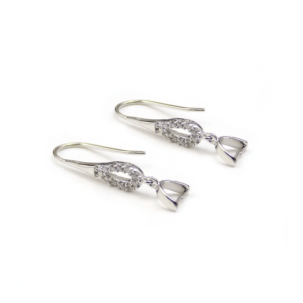 Streling silver 925 Rhodium Ear wire  with rhinestones 32x9mm x 10 pcs