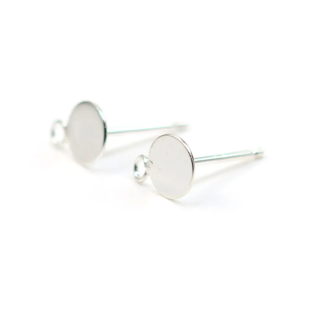 Clous d'oreilles à coller plat avec anneau argent  925 6mm x 2pcs