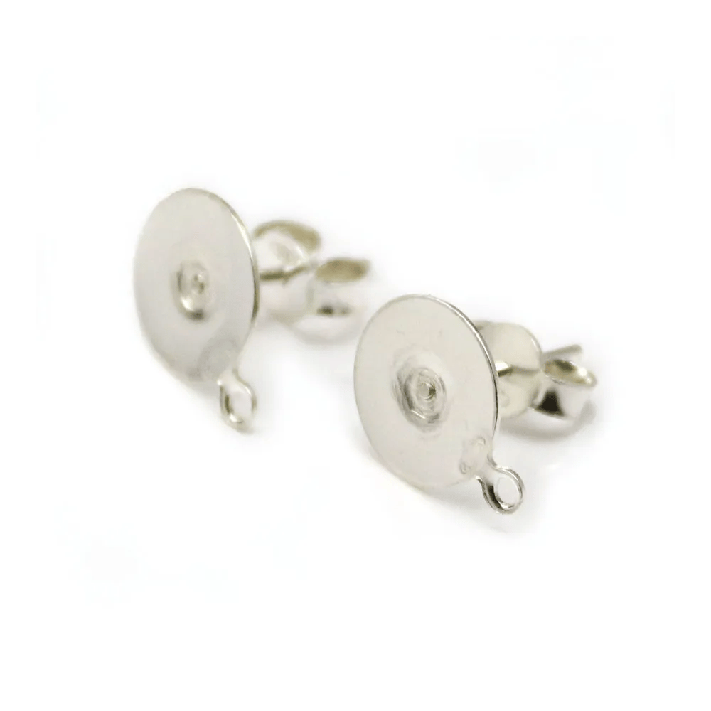 Clous d'oreilles plat avec anneau argent  925 10mm x 2pcs