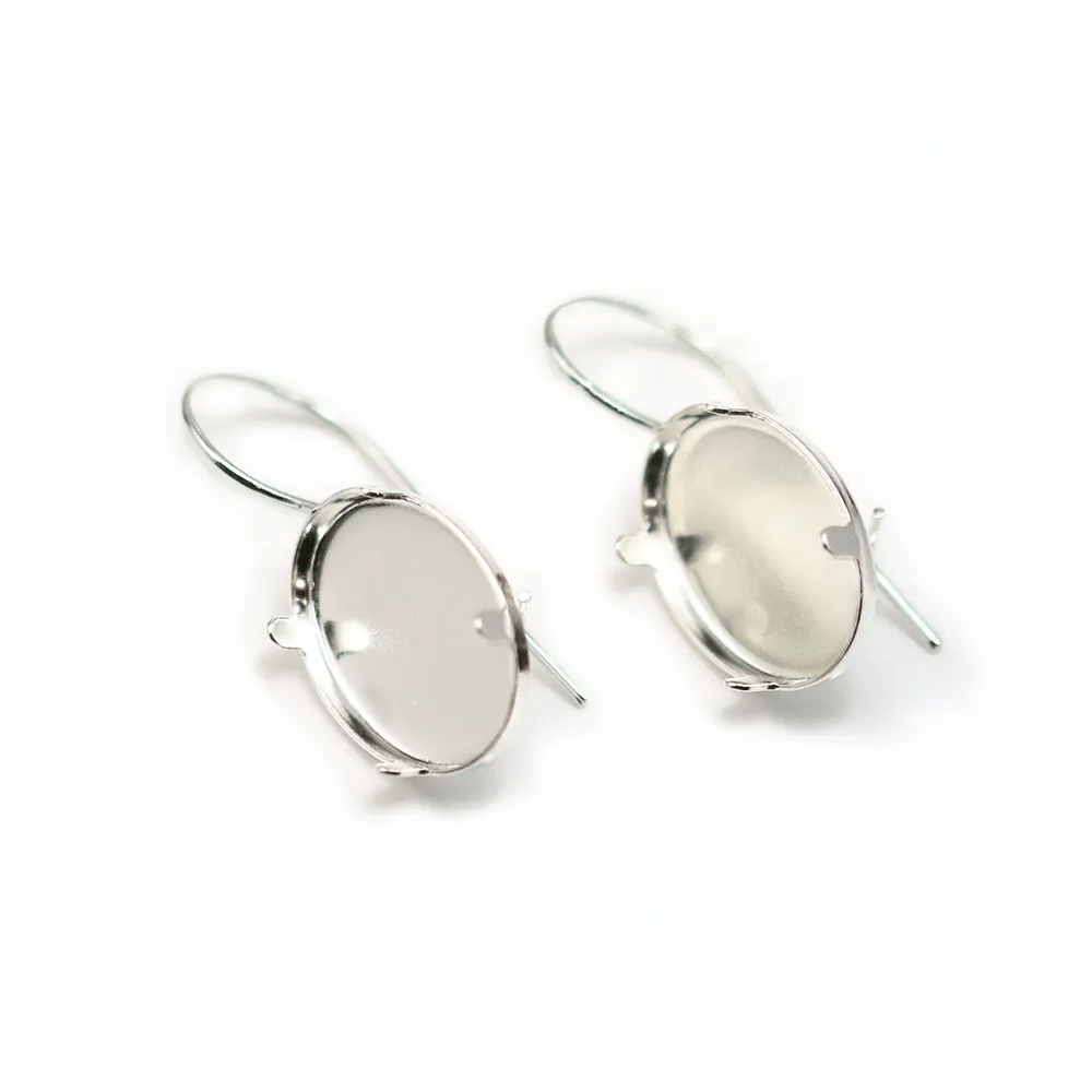Dormeuse avec le cabochon serti , Argent 925 ,13x18mm x  2pcs 