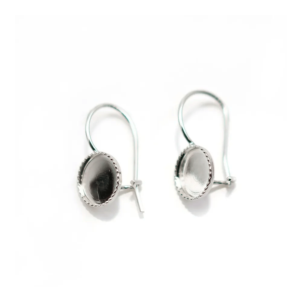 Crochet d'oreille en argent 925, porte cabochon 8mm x 2pcs