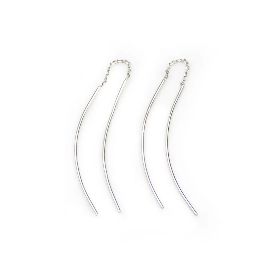 Clou d'oreille pendant avec chaîne, en argent 925 rhodié, 40mm x 2pcs