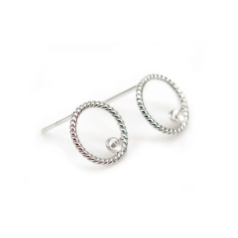 Clou d'oreille avec anneau, en argent 925 rhodié, 12mm x 2pcs