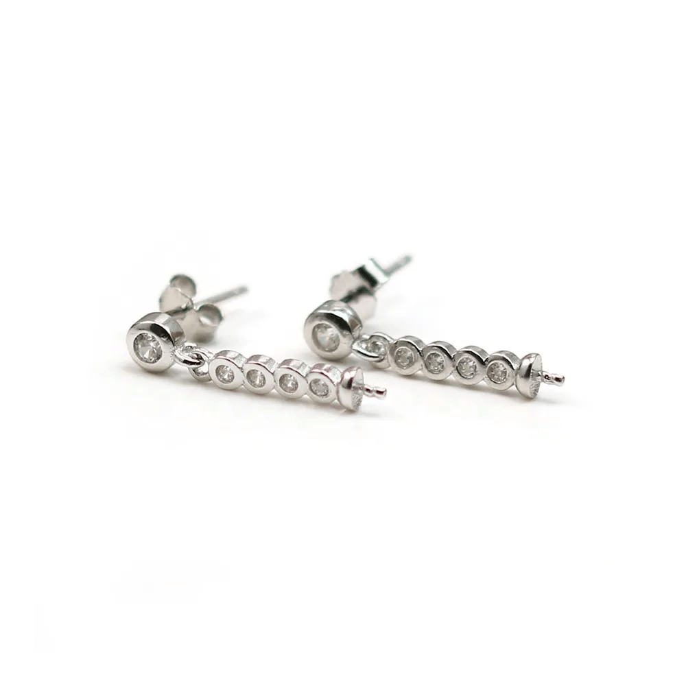 Clou d'oreille argent 925 rhodié zirconium, 4x17mm, coupelle 2.5x3mm x 2pcs