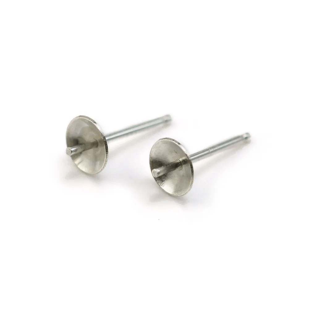 Clous D'oreilles pour perles semi-percées, Argent 925 6mm  X4 pcs 