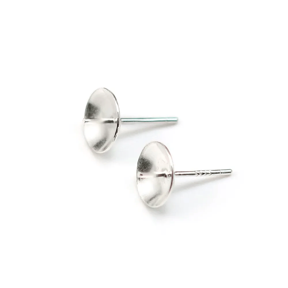Clous D'oreilles pour perles semi-percées, Argent 925 8mm  x 4pcs 