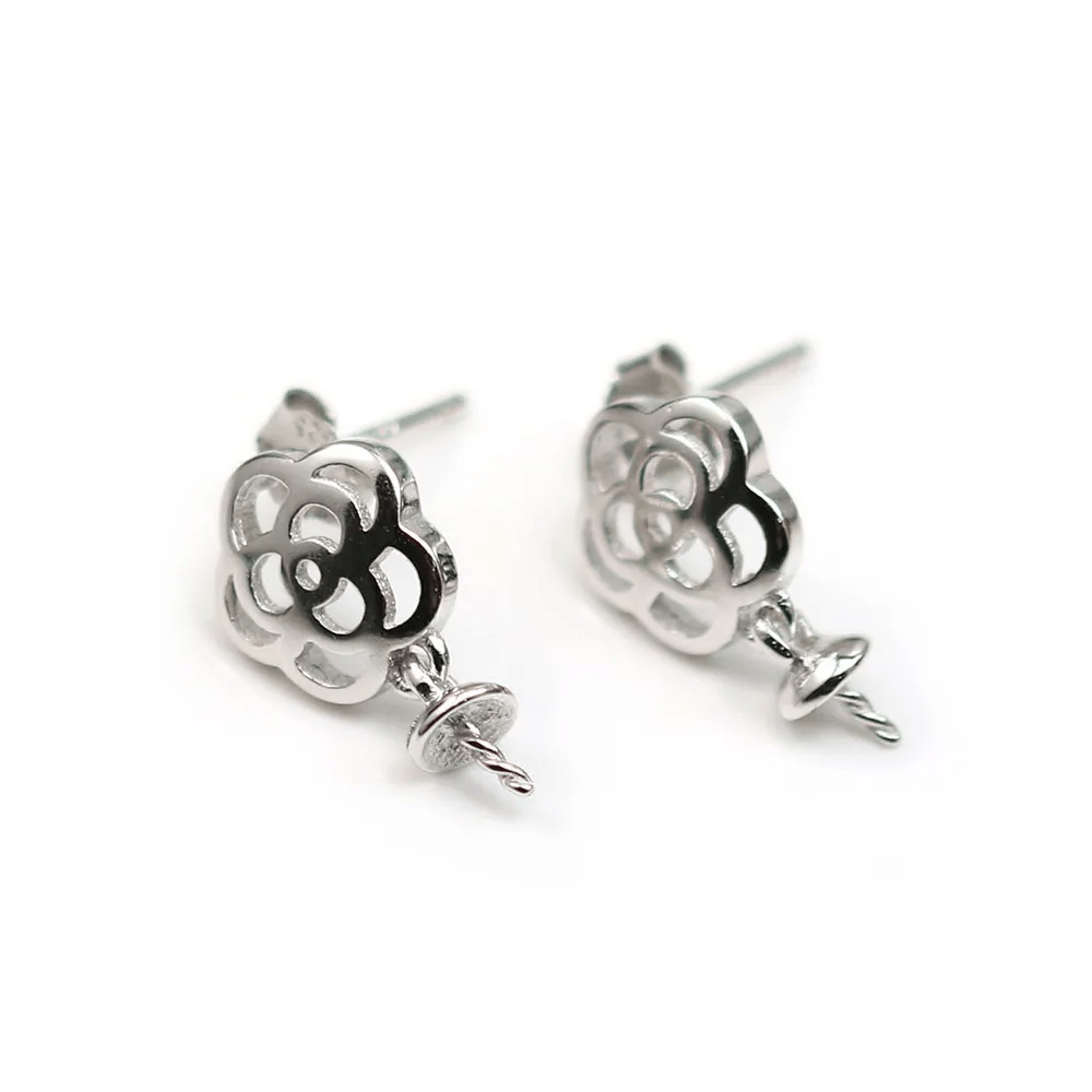 Clou d'oreille fleur, 9x12mm, coupelle 4mm x 2pcs