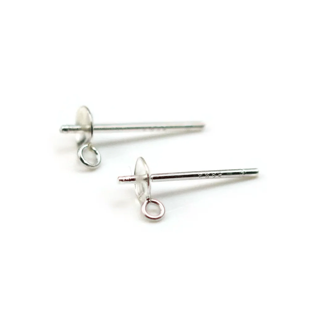 Clous D'oreilles pour perles semi-percées avec anneaux , Argent 925 4mmX  2pcs 