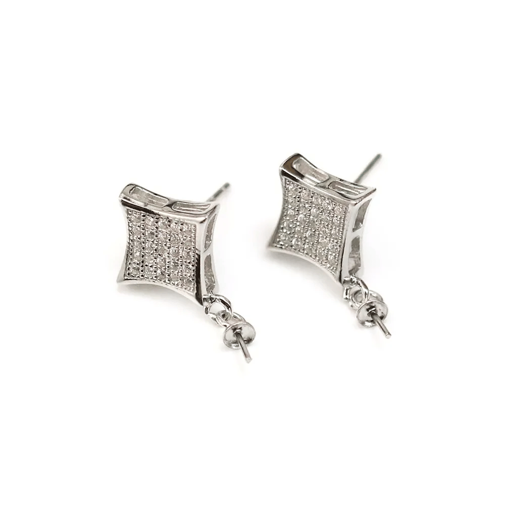 Argent 925  Rhodié Clou d'oreille x 4 pcs 