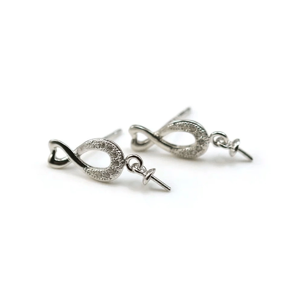 Clous d'oreilles l'infini avec oxyde de zirconium argent 925  rhodié 6.5x15mm x 2pcs