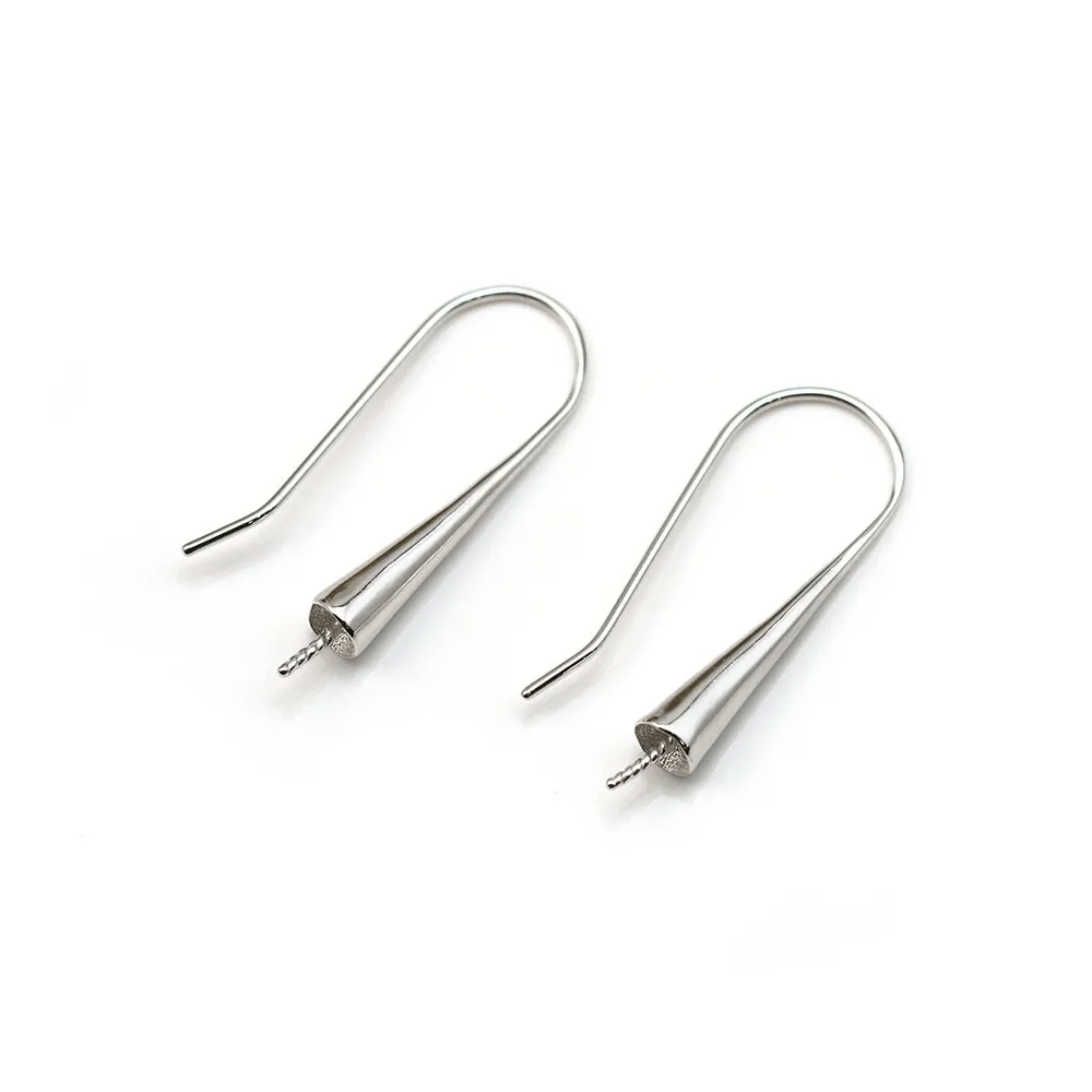 Crochet d'oreille en argent 925 rhodié, pour perle semi-percée, 10x27mm x 2pcs