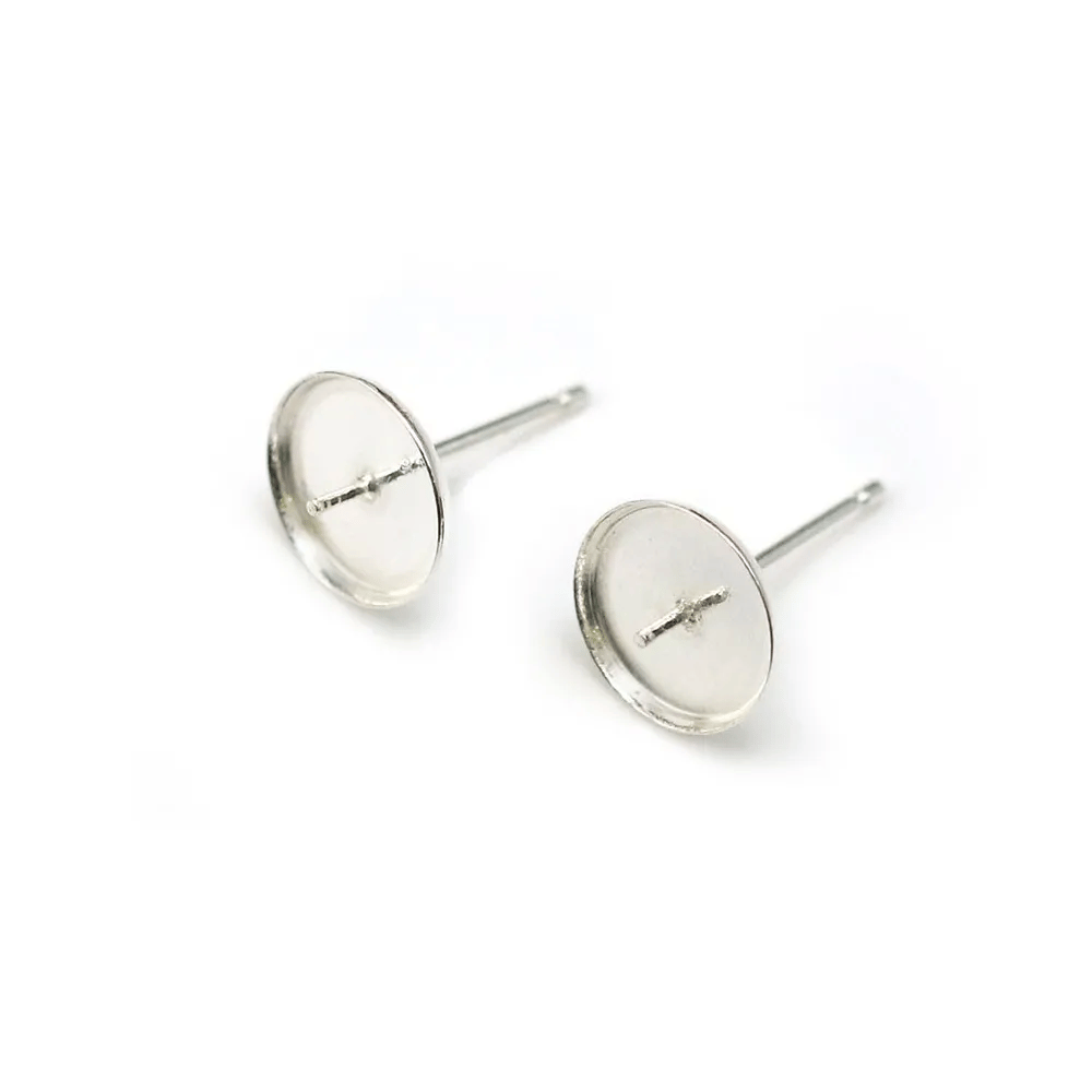Clous d'oreilles+ support pour coller des Perles Argent  925  9mm x 2pcs