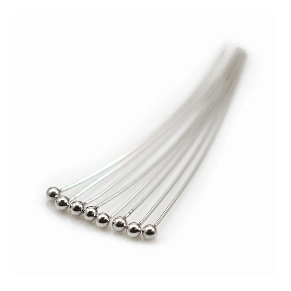 Clou à tête boule argent 925 rhodié 1.5x0.35x25mm x 10pcs