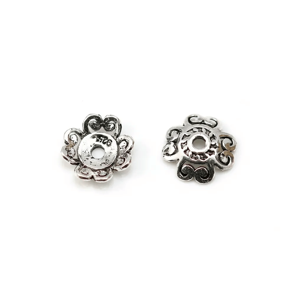 Coupelle en forme de fleur en argent 925 vieilli 10mm x 4pcs