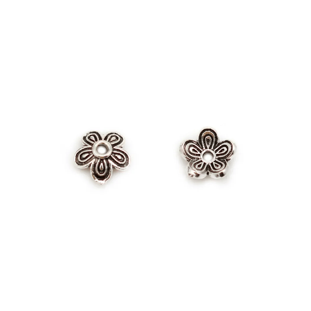Coupelle en forme de fleur, en argent 925 vieilli, de taille 7.6 * 1mm x 4pcs