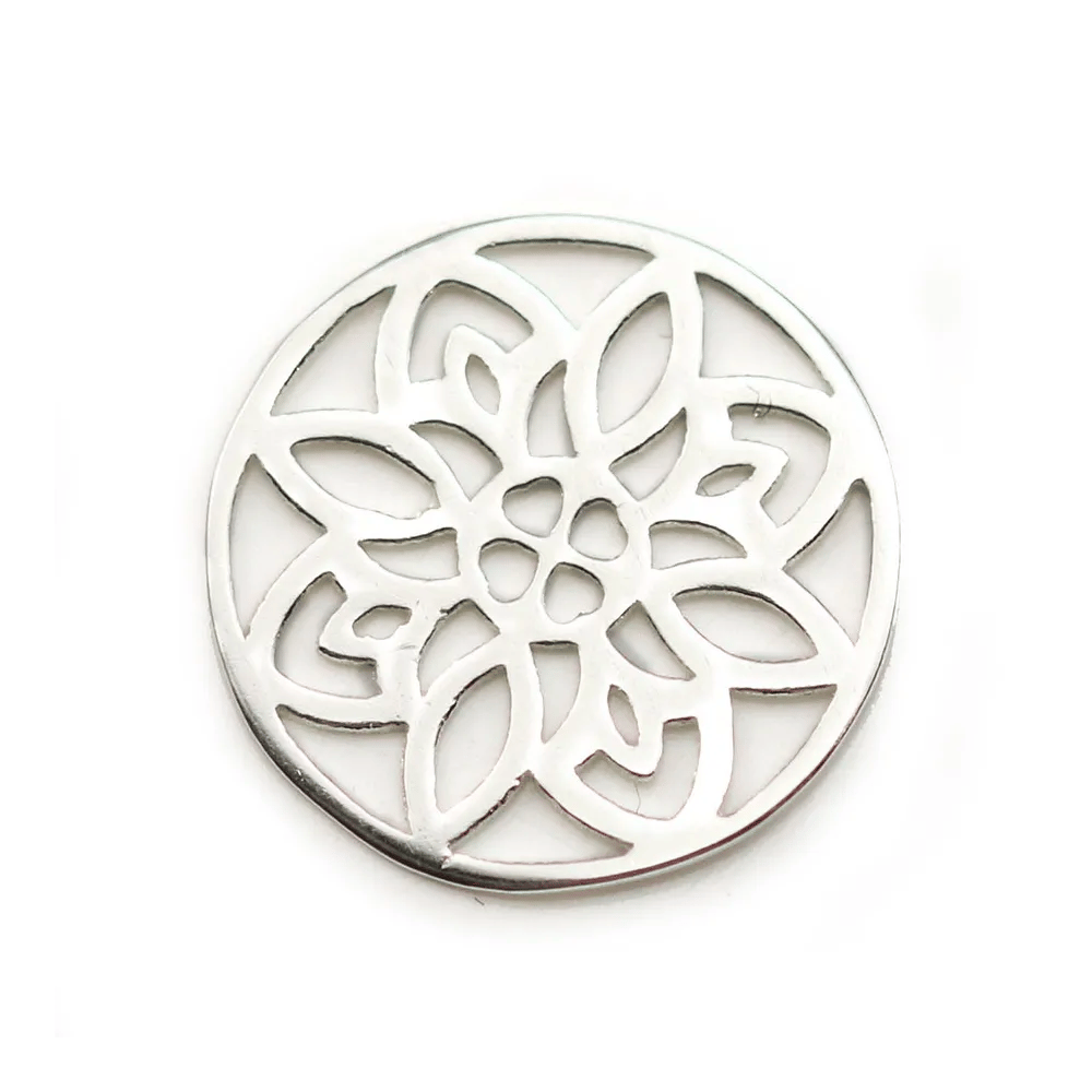 Estampe en argent 925, en forme de fleur cerclé, 14.5mm x 1pc