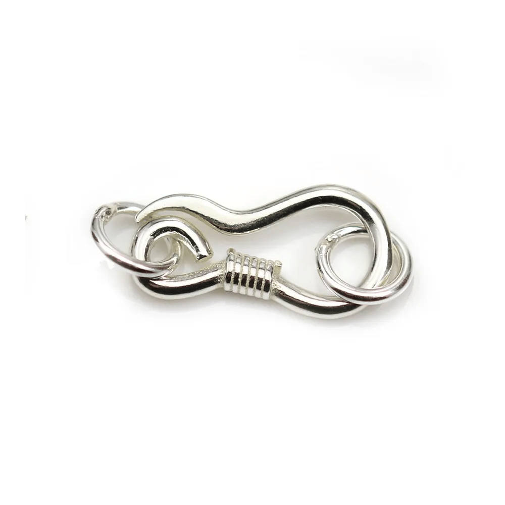 Fermoir à crochet en argent 925, avec 2 anneaux, 9 * 18mm x 1pc
