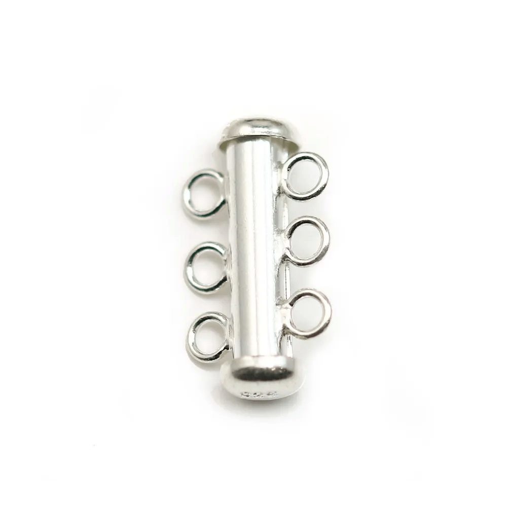 Argent 925 Fermoir Tube 3 Rang 21mm x 1pc