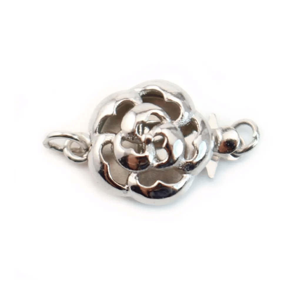 Round Flower Clasp, 925 Silver rhodium, 11mm x 1pc
