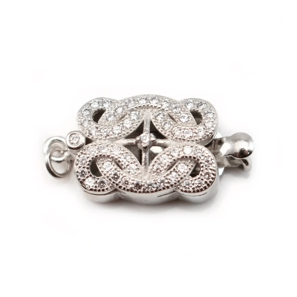 Fermoir  rectangle & zircon ,  Argent 925  , 11x15mm x 1pc