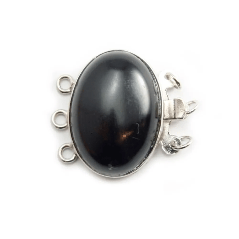 Fermoir 3R en cabochon Pierre 13x18mm agate noir x 1pc
