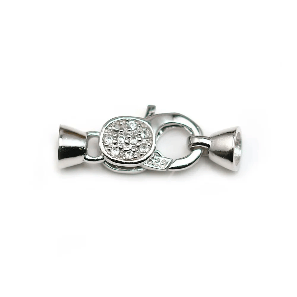 Lobster clasp with zircons, 925 Silver 9x21mm x 1pc