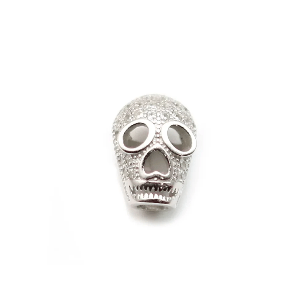 925 silver & cz skull 10x5.5mm x 1pc