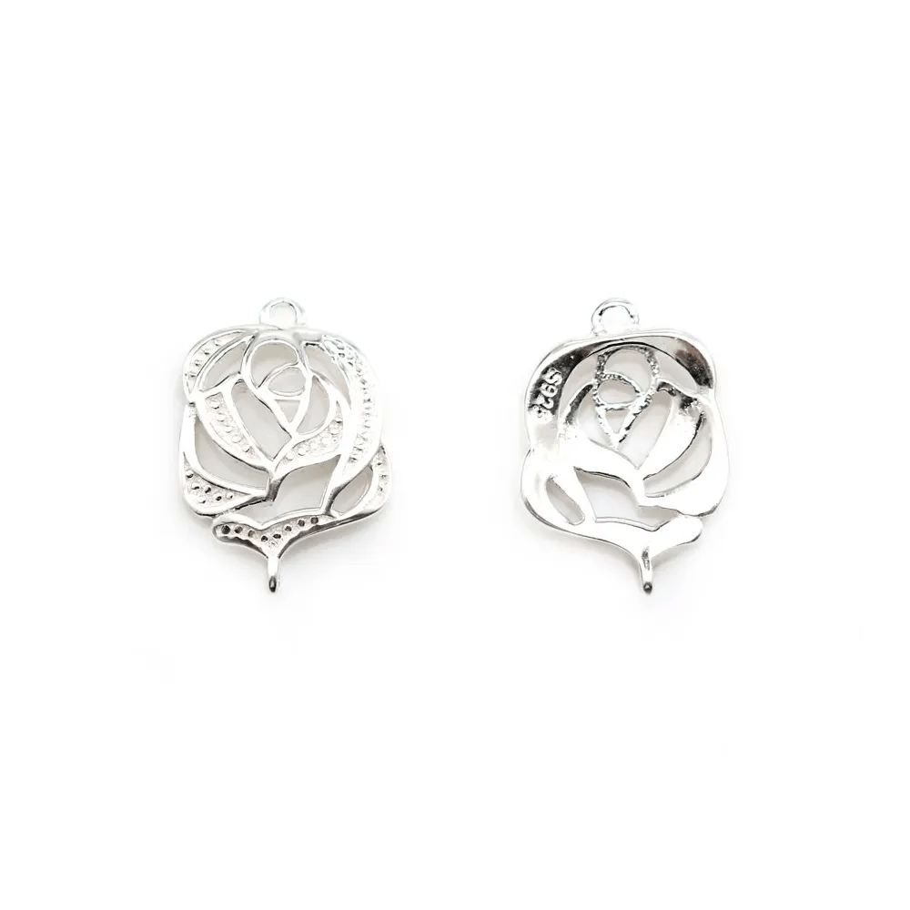 Intercalaire camélia, argent 925, 9.5x14mm x 2pcs