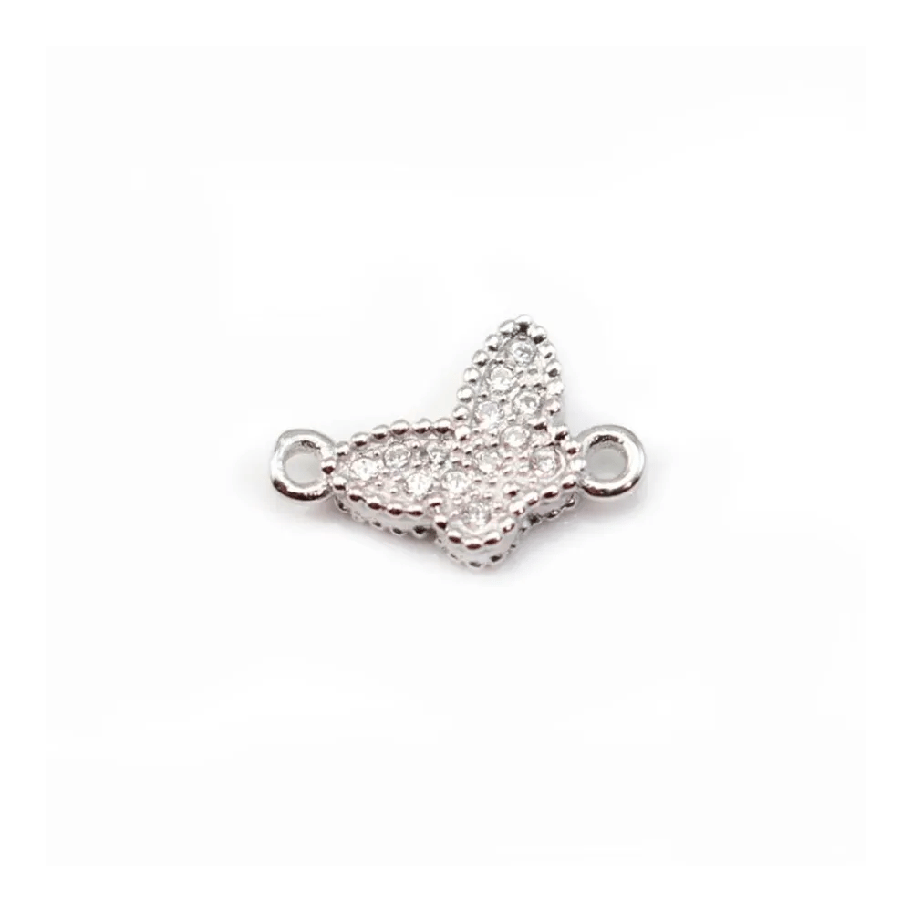 925 Sterling Silver rhodium Bridge butterfly with zirconium 10mm  x 1pc