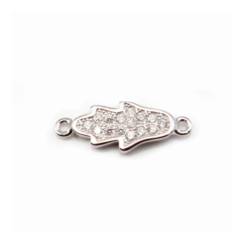 Pendentif Main avec zirconium Argent 925 Rhodié 6.5x16.5mm x 1pc