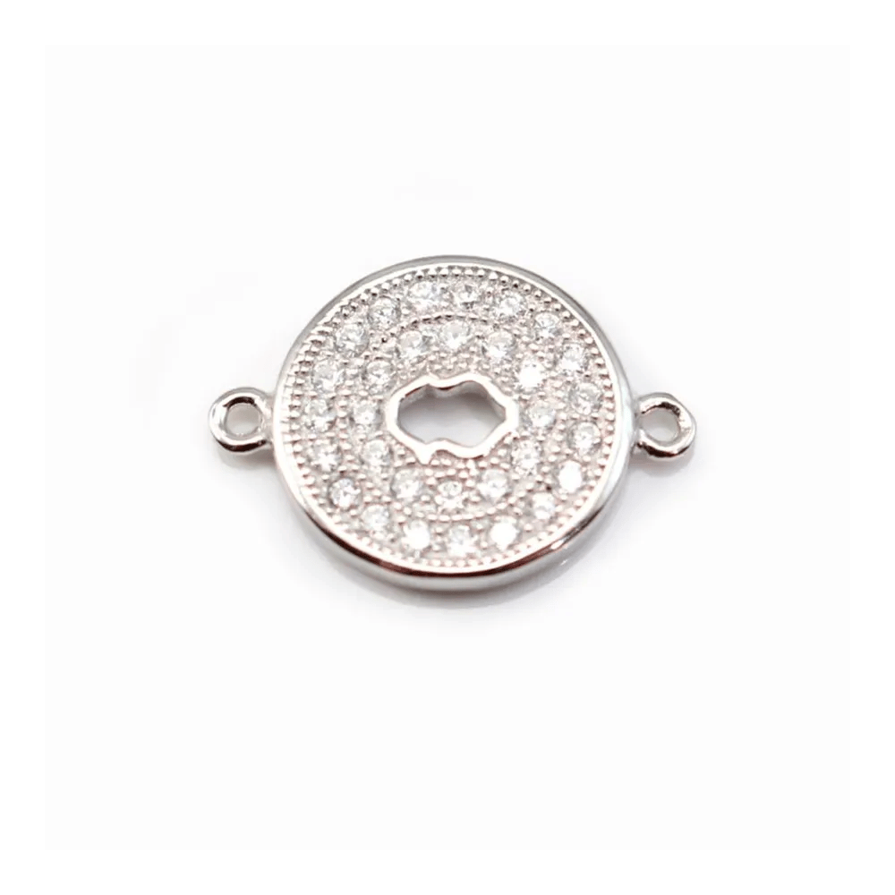 925 Sterling Silver rhodium Bridge round with zirconium 12x16.5mm  x 1pc
