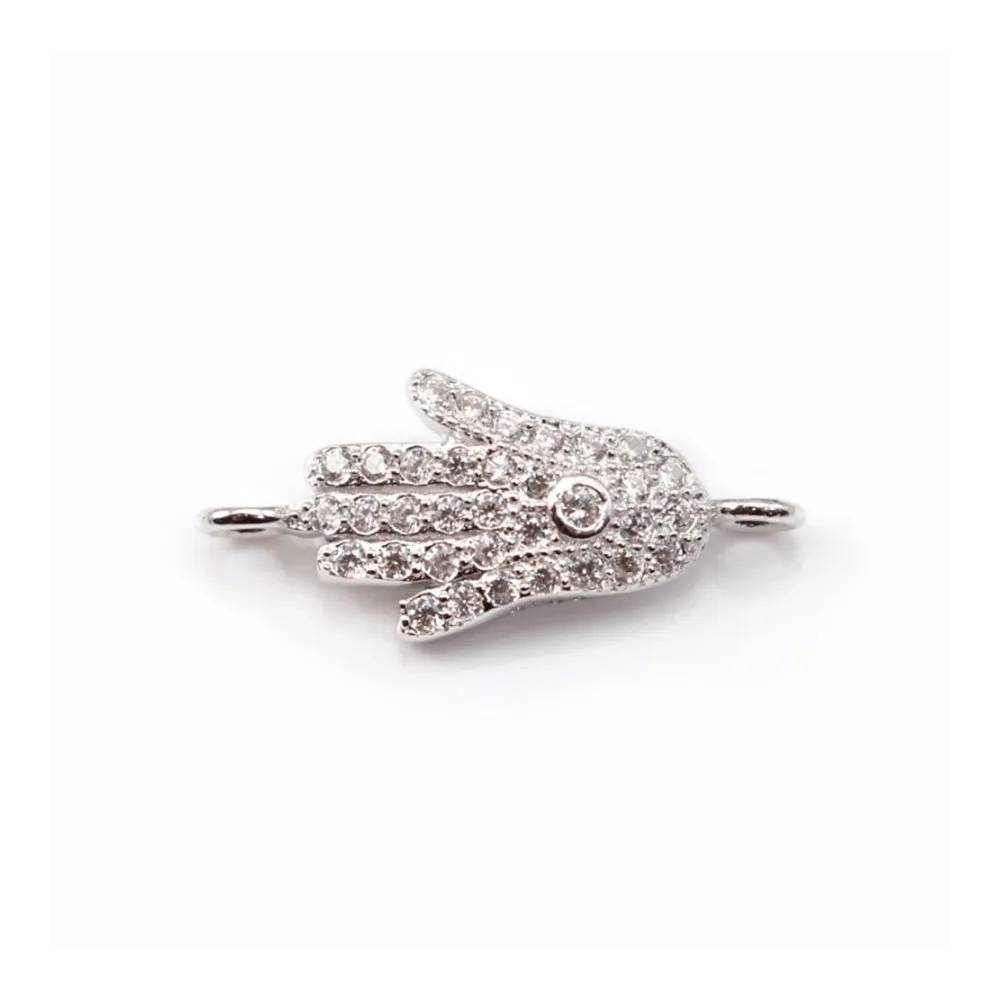 Pendentif main de fatma avec zirconium Argent 925 Rhodié 8.5x19mm  x 1pc