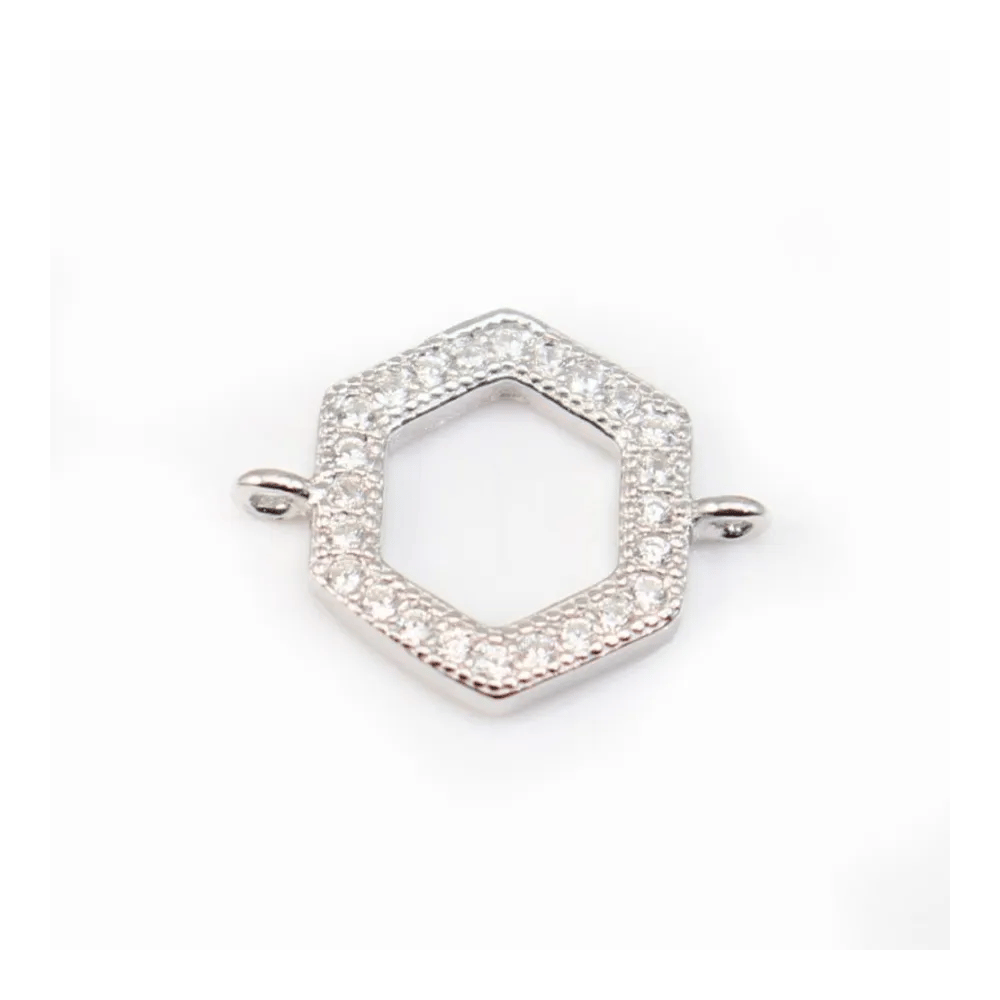 Intercalaire argent 925 et strass Hexagone 10x12mm x 1pc