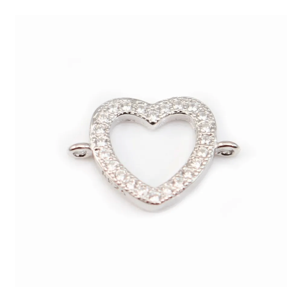 Intercalaire argent 925 et strass Coeur 12.5x19mm x 1pc